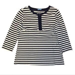 J Mclaughlin Women’s Navy & White Stripped 3/4 Zipper Blouse Top — LARGE
